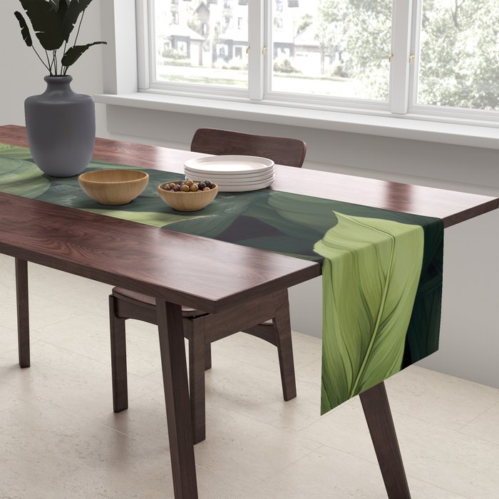 Lush Green Leaf Serenity Calm Garden Vibes Table Runner Gallery Image 2