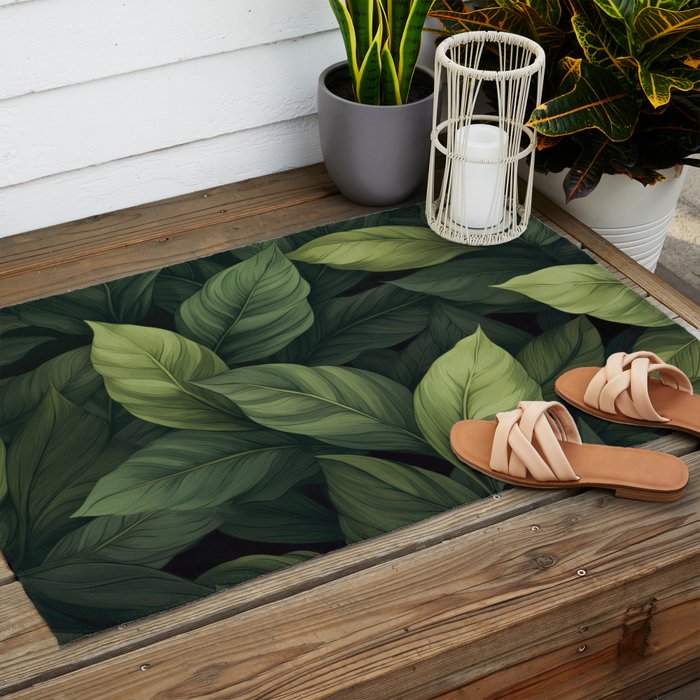 Lush Green Leaf Serenity Calm Garden Vibes Outdoor Rug Gallery Image 2