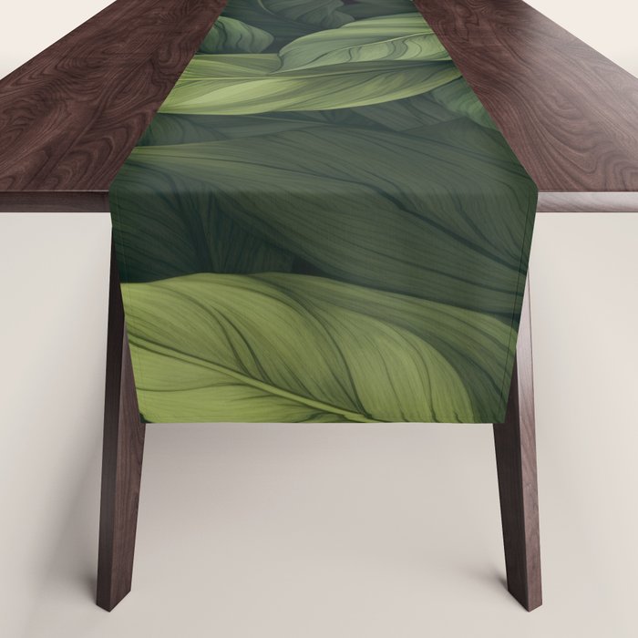 Lush Green Leaf Serenity Calm Garden Vibes Table Runner Gallery Image 1