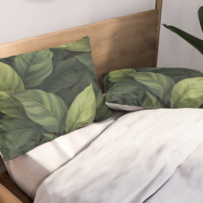 Lush Green Leaf Serenity Calm Garden Vibes Pillow Sham Gallery Image 2