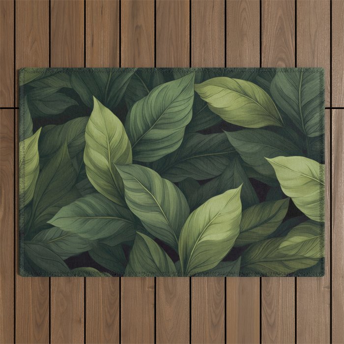 Lush Green Leaf Serenity Calm Garden Vibes Outdoor Rug Gallery Image 1