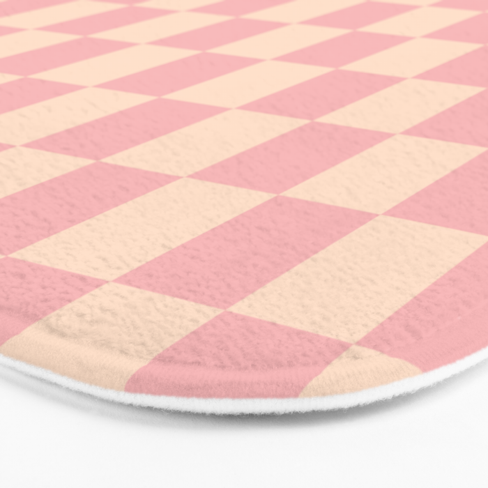 Checkerboard Check Checkered Pattern in Blush Pink and Cream Bath Mat Gallery Image 3