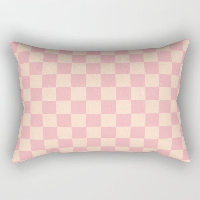 Checkerboard Check Checkered Pattern in Blush Pink and Cream Rectangular Pillow Gallery Image 1