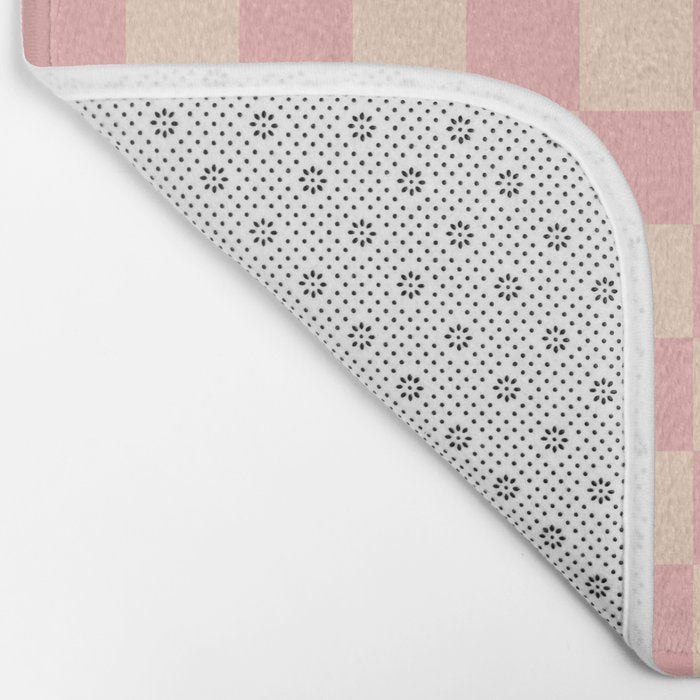 Checkerboard Check Checkered Pattern in Blush Pink and Cream Bath Mat Gallery Image 2