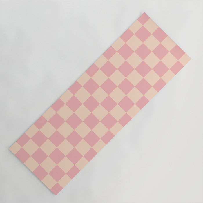 Checkerboard Check Checkered Pattern in Blush Pink and Cream Yoga Mat Gallery Image 1