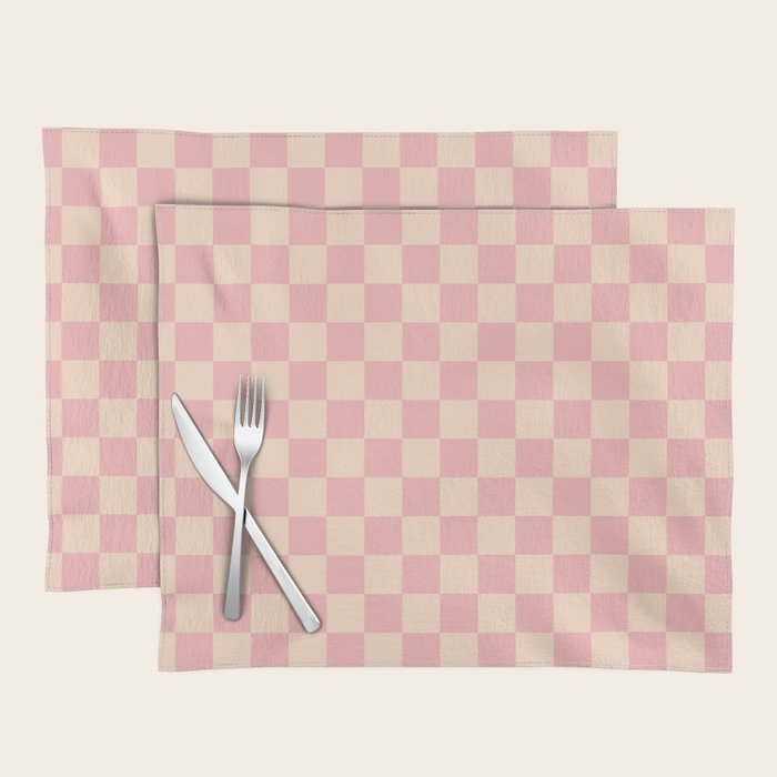 Checkerboard Check Checkered Pattern in Blush Pink and Cream Placemat Gallery Image 1