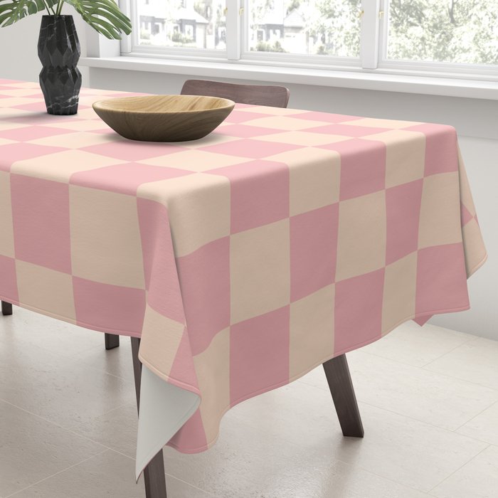 Checkerboard Check Checkered Pattern in Blush Pink and Cream Tablecloth Gallery Image 3