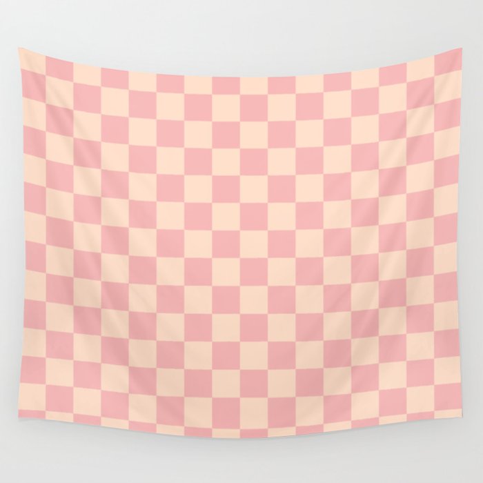 Checkerboard Check Checkered Pattern in Blush Pink and Cream Wall Tapestry Gallery Image 1