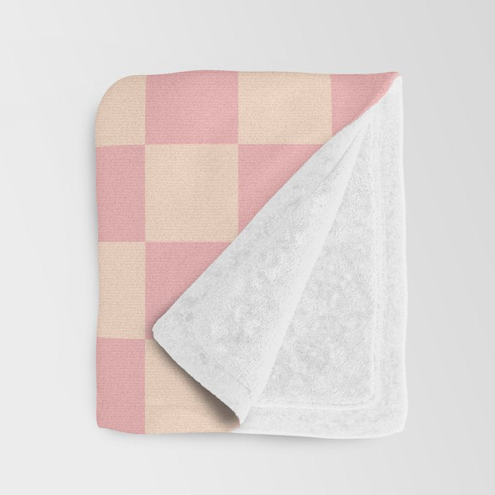 Checkerboard Check Checkered Pattern in Blush Pink and Cream Throw Blanket Gallery Image 3