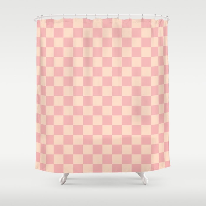 Checkerboard Check Checkered Pattern in Blush Pink and Cream Shower Curtain Gallery Image 1