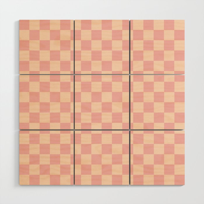 Checkerboard Check Checkered Pattern in Blush Pink and Cream Wood Wall Art Gallery Image 1