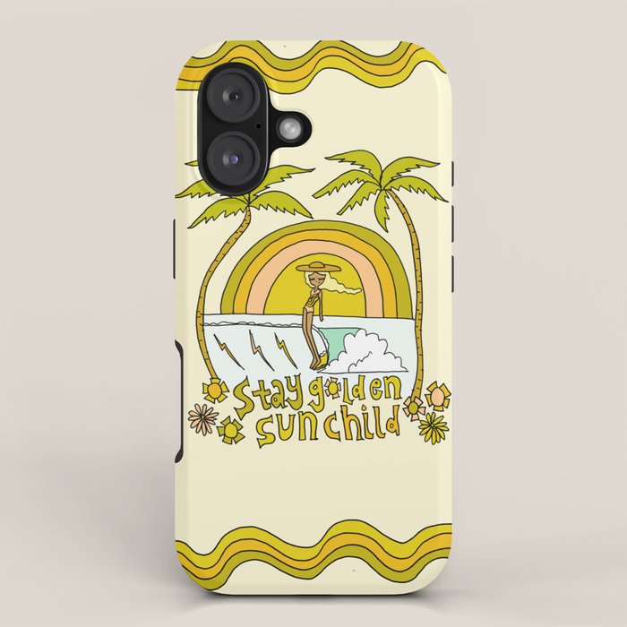stay golden sun child //retro surf art by surfy birdy iPhone Case Gallery Image 1