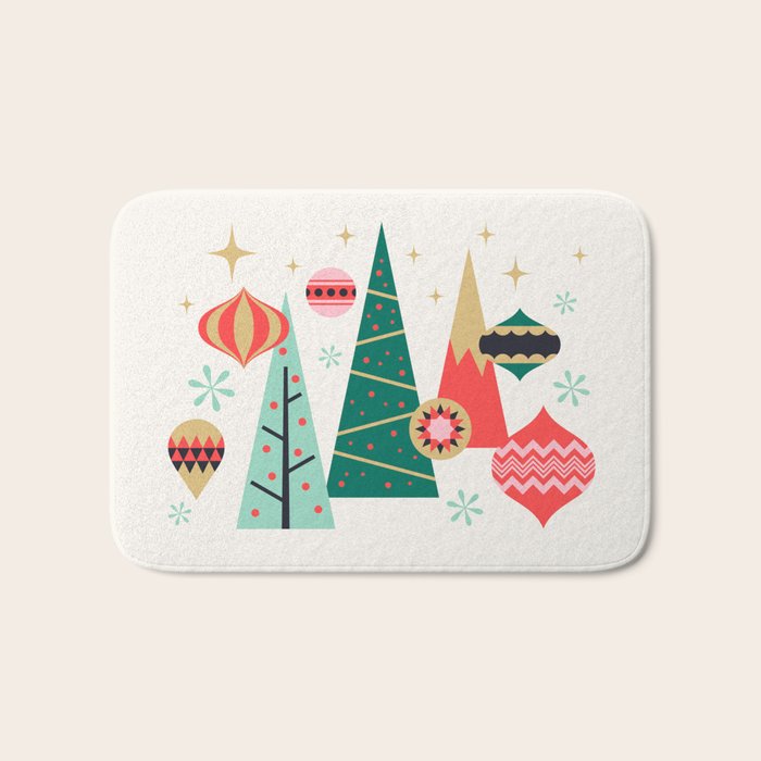Retro Christmas Card Theme - Plain White Bath Mat Gallery Image 1