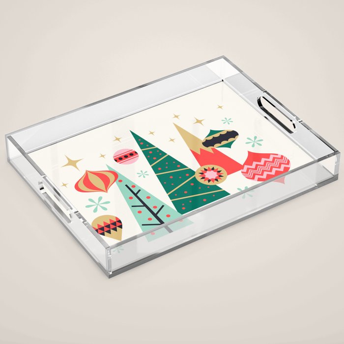 Retro Christmas Card Theme - Plain White Acrylic Tray Gallery Image 1