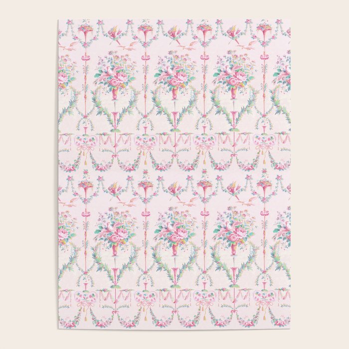French wallpaper, birds and floral swags Poster Gallery Image 1