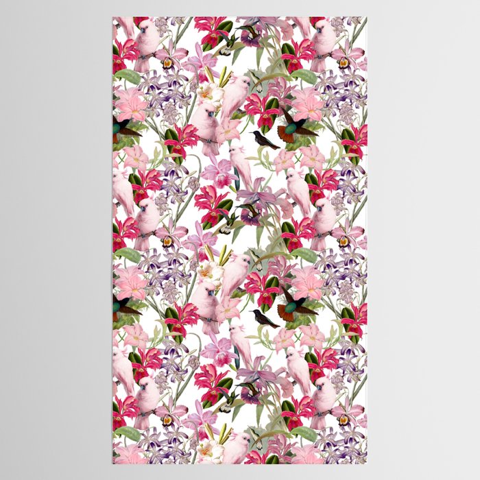 Vintage & Shabby Chic Pink Cockatoo Tropical Flower Jungle Tablecloth Gallery Image 2