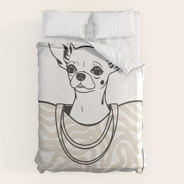 He Who Should Not Be Bagged | Cute Dog Chihuahua Fashion Quote Line Art, Pet Animal Movie Pun Funny, Typography Letters Phrase Dialogue Words, Contemporary Modern Minimal Patterned Bag Duvet Cover Gallery Image 6