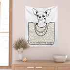 He Who Should Not Be Bagged | Cute Dog Chihuahua Fashion Quote Line Art, Pet Animal Movie Pun Funny, Typography Letters Phrase Dialogue Words, Contemporary Modern Minimal Patterned Bag Wall Tapestry Gallery Image 2