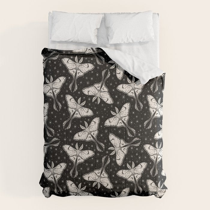 Luna Moth In Black and White Comforter Gallery Image 1