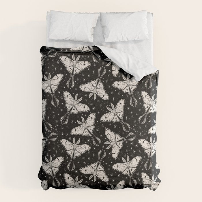 Luna Moth In Black and White Duvet Cover Gallery Image 6