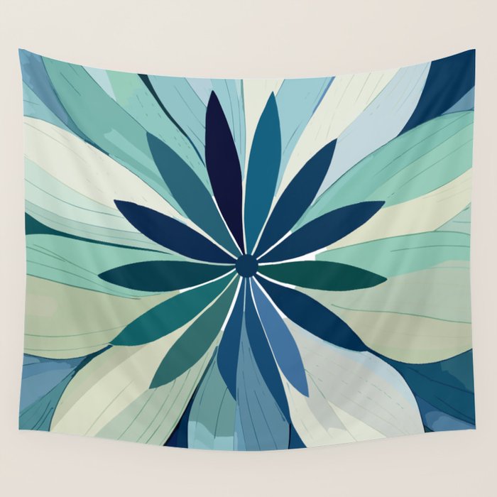 Blooming in Floral Blue and Green Wall Tapestry Gallery Image 4