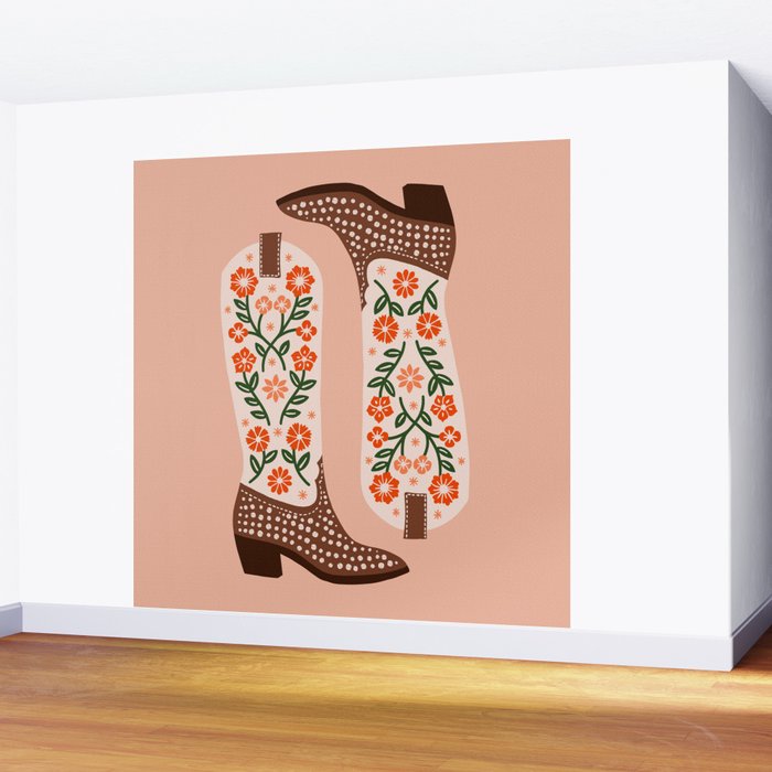 Cowgirl Boots - Orange and Green Wall Mural Gallery Image 2