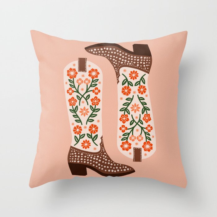 Cowgirl Boots - Orange and Green Throw Pillow Gallery Image 6
