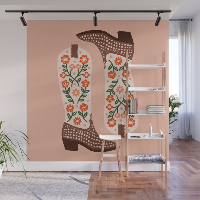 Cowgirl Boots - Orange and Green Wall Mural Gallery Image 1