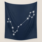 Pisces Zodiac Star Constellation Line Art Dark Blue Wall Tapestry Gallery Image 4