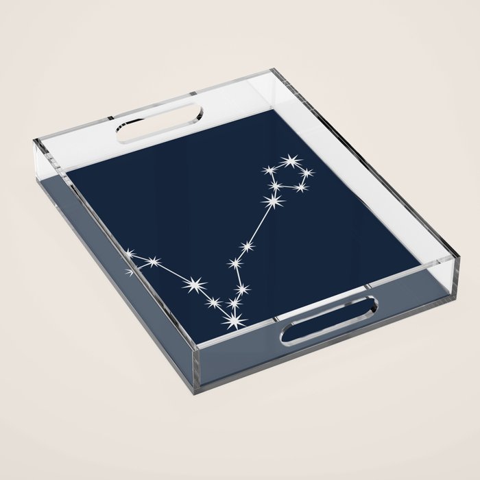 Pisces Zodiac Star Constellation Line Art Dark Blue Acrylic Tray Gallery Image 1