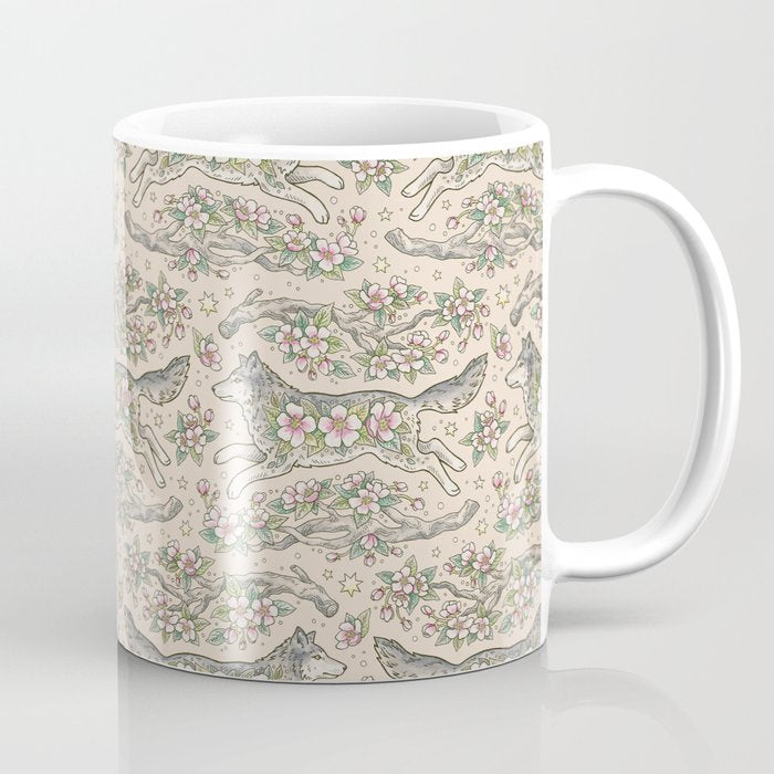 Wolf & Wild Apple Blossoms | Botanical Animal Art Coffee Mug Gallery Image 1