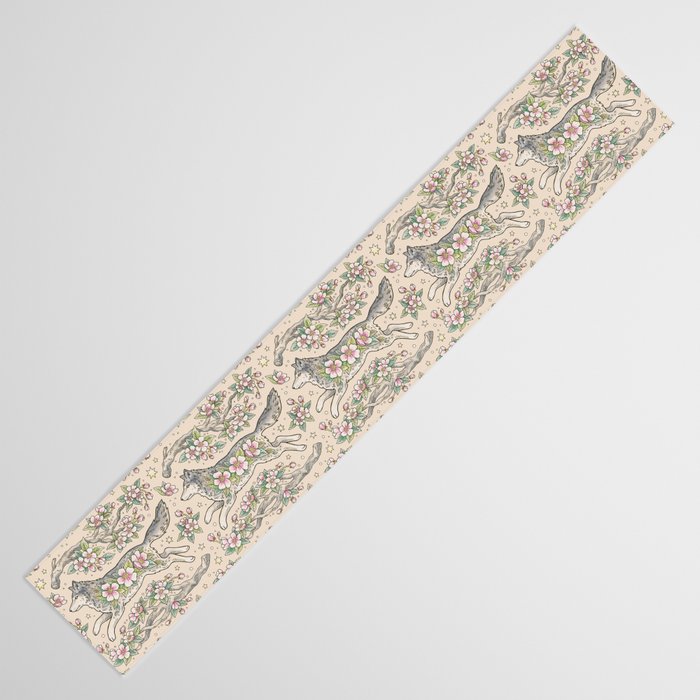 Wolf & Wild Apple Blossoms | Botanical Animal Art Table Runner Gallery Image 3