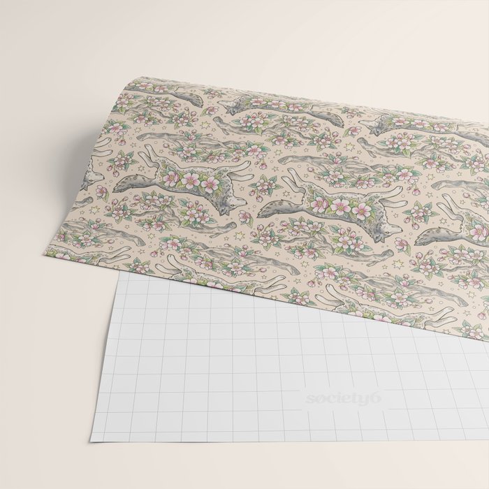 Wolf & Wild Apple Blossoms | Botanical Animal Art Wrapping Paper Gallery Image 2