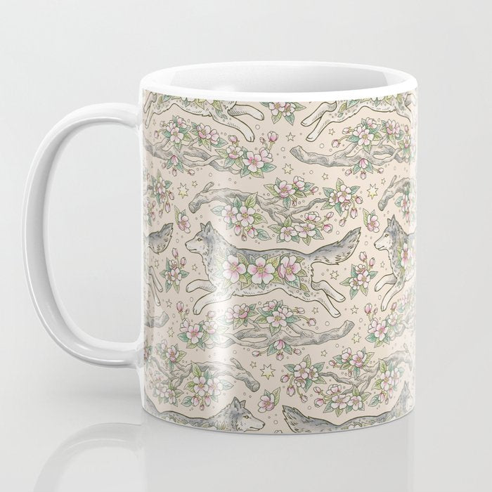 Wolf & Wild Apple Blossoms | Botanical Animal Art Coffee Mug Gallery Image 3