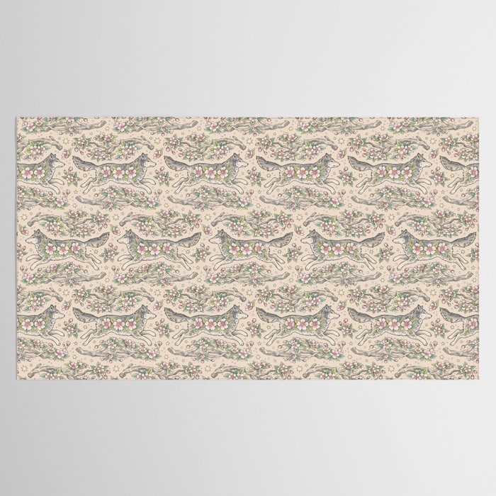 Wolf & Wild Apple Blossoms | Botanical Animal Art Tablecloth Gallery Image 2