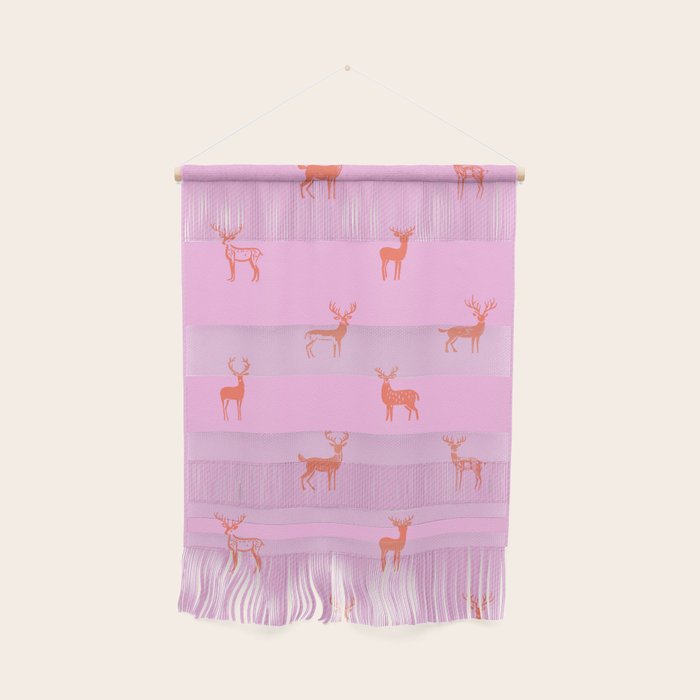 Vintage christmas deer animal pattern art Wall Hanging Gallery Image 1