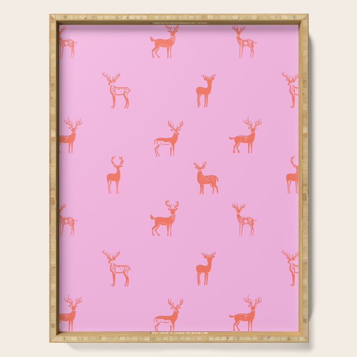 Vintage christmas deer animal pattern art Serving Tray Gallery Image 1