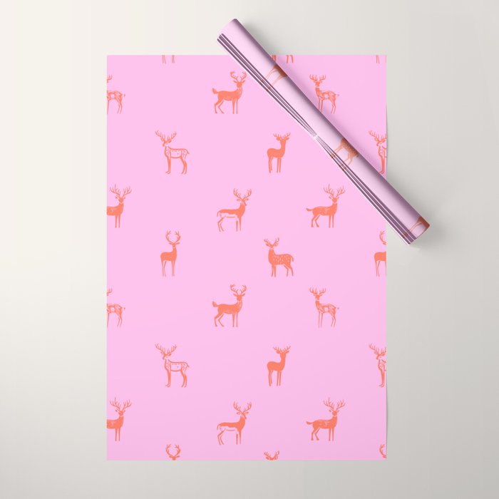 Vintage christmas deer animal pattern art Wrapping Paper Gallery Image 1