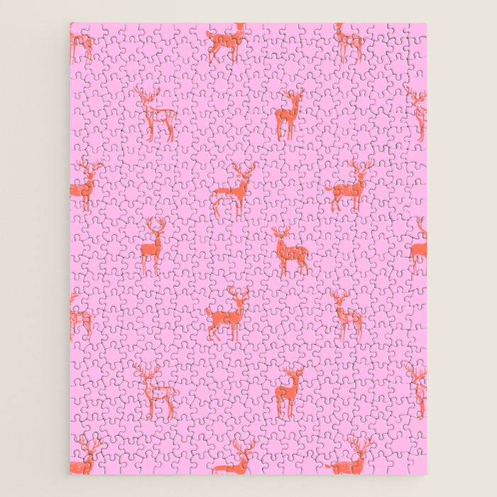 Vintage christmas deer animal pattern art Jigsaw Puzzle Gallery Image 1
