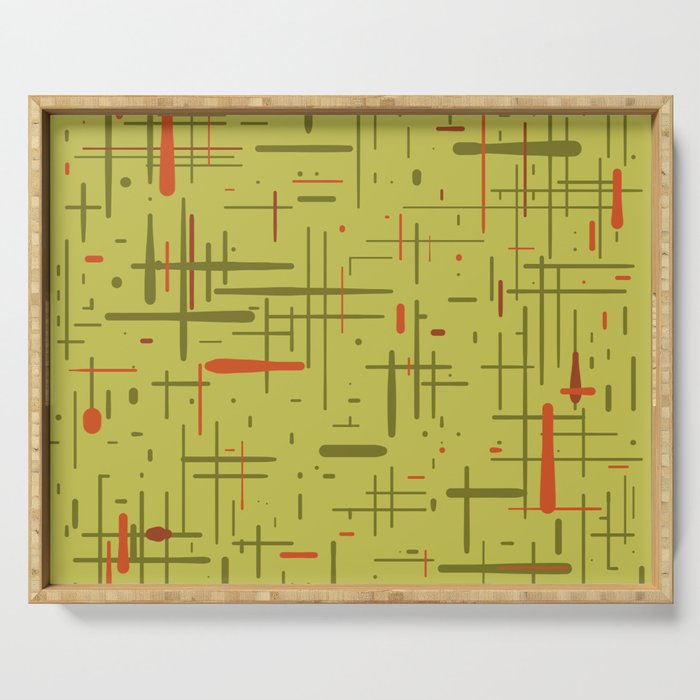 Mid-Century Modern Kinetikos Pattern in Light Avocado Lime Green and Retro Orange Serving Tray Gallery Image 1