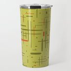Mid-Century Modern Kinetikos Pattern in Light Avocado Lime Green and Retro Orange Travel Mug Gallery Image 1
