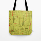Mid-Century Modern Kinetikos Pattern in Light Avocado Lime Green and Retro Orange Tote Bag Gallery Image 1