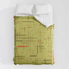 Mid-Century Modern Kinetikos Pattern in Light Avocado Lime Green and Retro Orange Duvet Cover Gallery Image 6