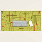 Mid-Century Modern Kinetikos Pattern in Light Avocado Lime Green and Retro Orange Desk Mat Gallery Image 1
