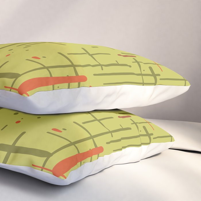 Mid-Century Modern Kinetikos Pattern in Light Avocado Lime Green and Retro Orange Pillow Sham Gallery Image 3