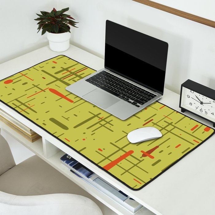 Mid-Century Modern Kinetikos Pattern in Light Avocado Lime Green and Retro Orange Desk Mat Gallery Image 2