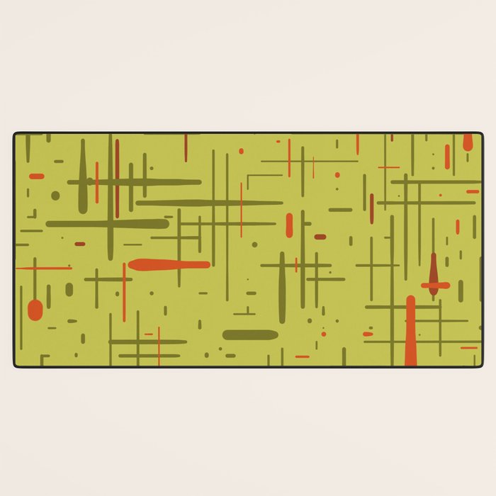 Mid-Century Modern Kinetikos Pattern in Light Avocado Lime Green and Retro Orange Desk Mat Gallery Image 3