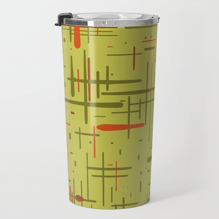 Mid-Century Modern Kinetikos Pattern in Light Avocado Lime Green and Retro Orange Travel Mug Gallery Image 3