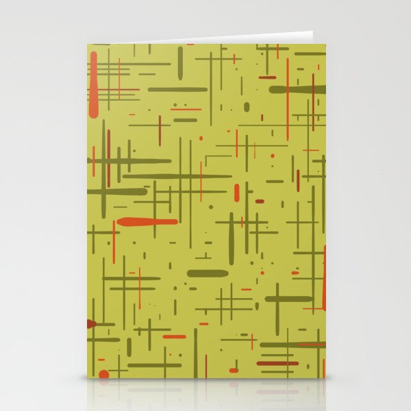 Mid-Century Modern Kinetikos Pattern in Light Avocado Lime Green and Retro Orange Stationery Card Gallery Image 1