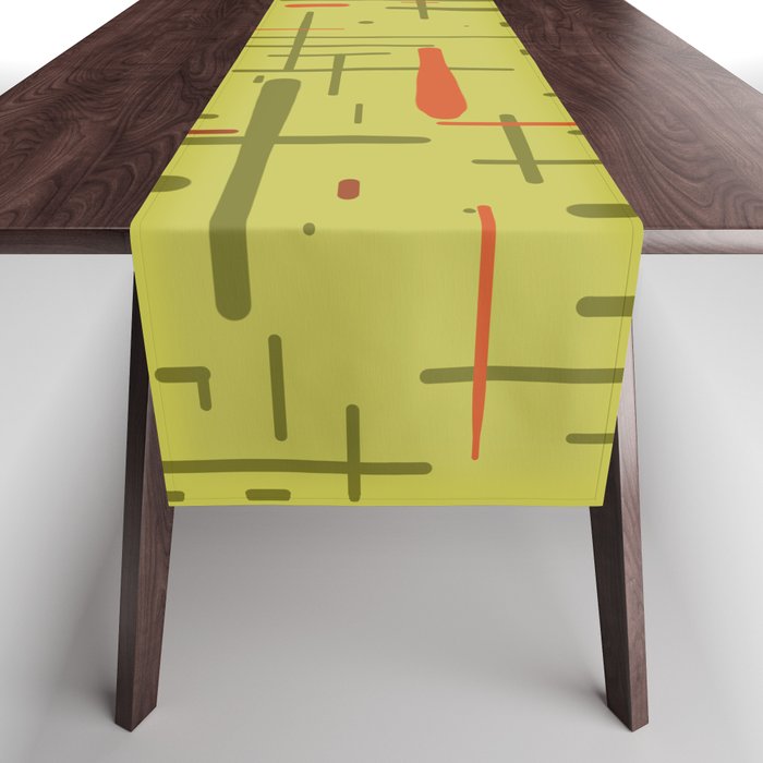 Mid-Century Modern Kinetikos Pattern in Light Avocado Lime Green and Retro Orange Table Runner Gallery Image 1